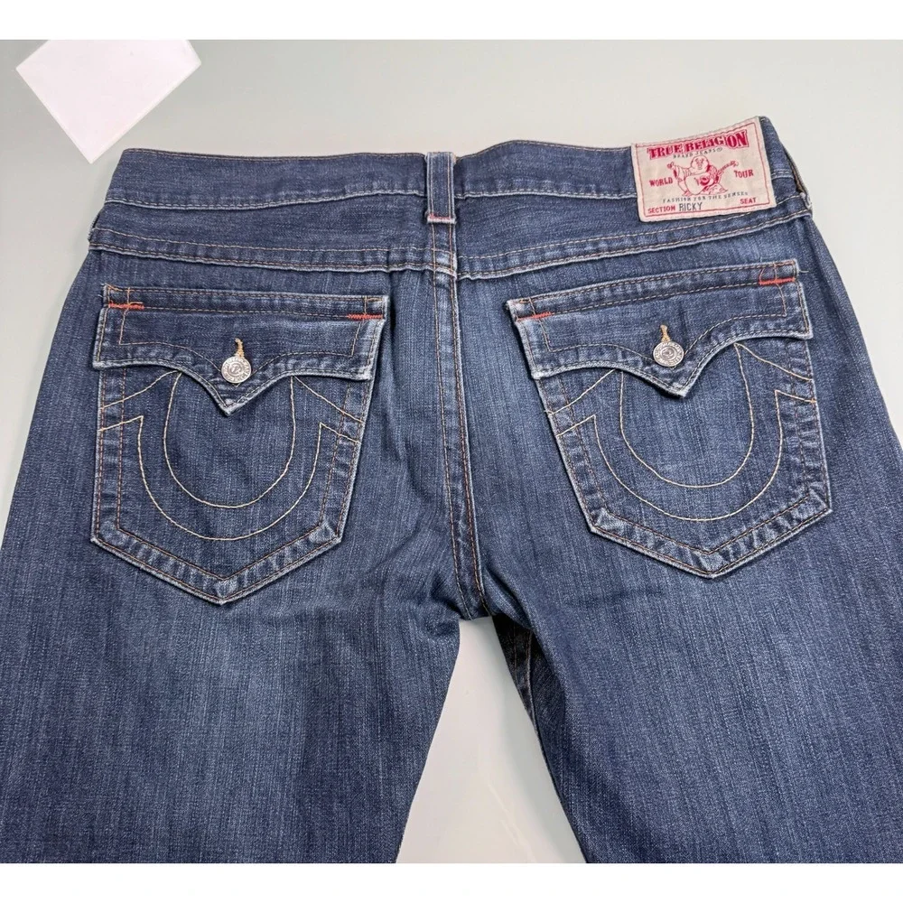 True Religion Ricky Straight Leg Mens Blue Denim 100% Cotton Jeans - 38x32